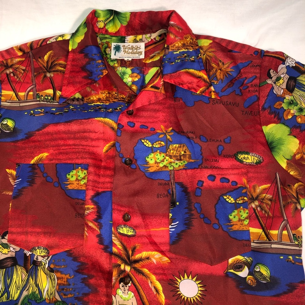 Men’s Waikiki Holiday Hawaiian Short Sleeve Casual Button Up Shirt Size Medium - Picture 2 of 4